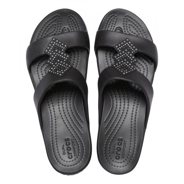 Crocs Shoes Woman Sandals Black Monterey Shimmer Slip 207143